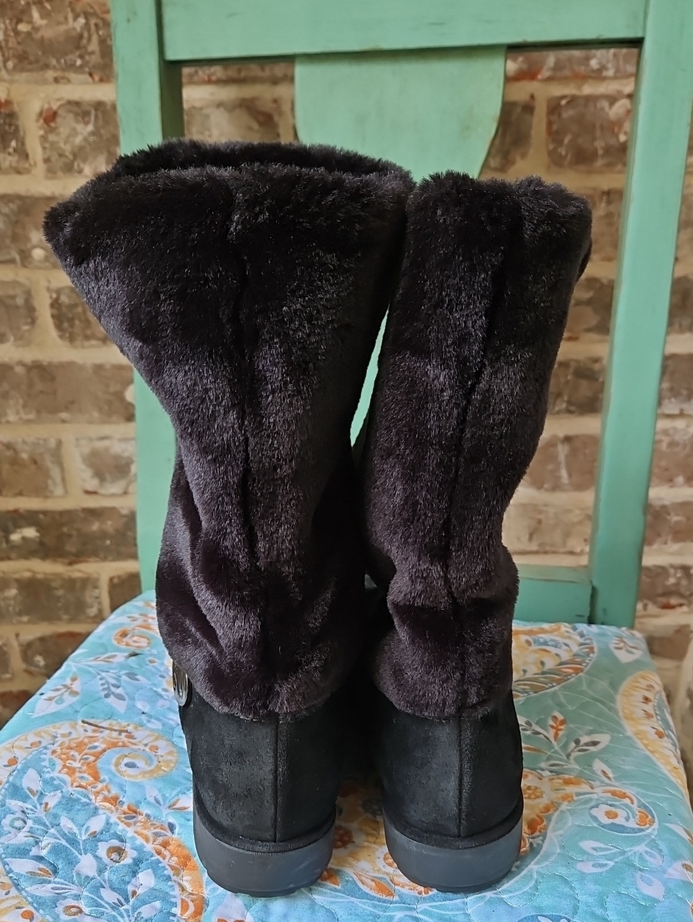 NWOT! Stuart Weitzman Black Suede Slouch Boots with Cozy Fleece Lining - Picture 5 of 5